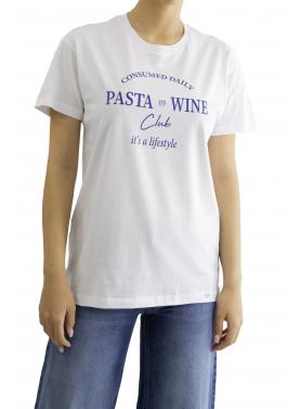 T shirt stampa girocollo maniche corte Pasta & Wine Please